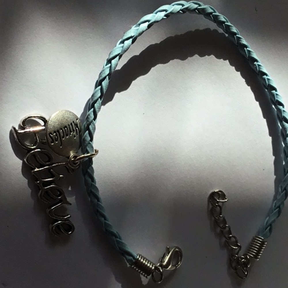 Blue leather believe in miracles bracelet